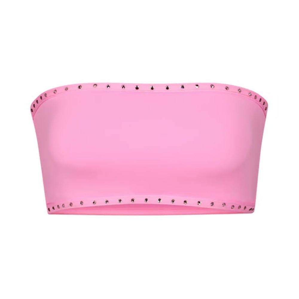 SKIMS Rhinestone Swim Bandeau Bikini Top NWT IN LIGHT PINK